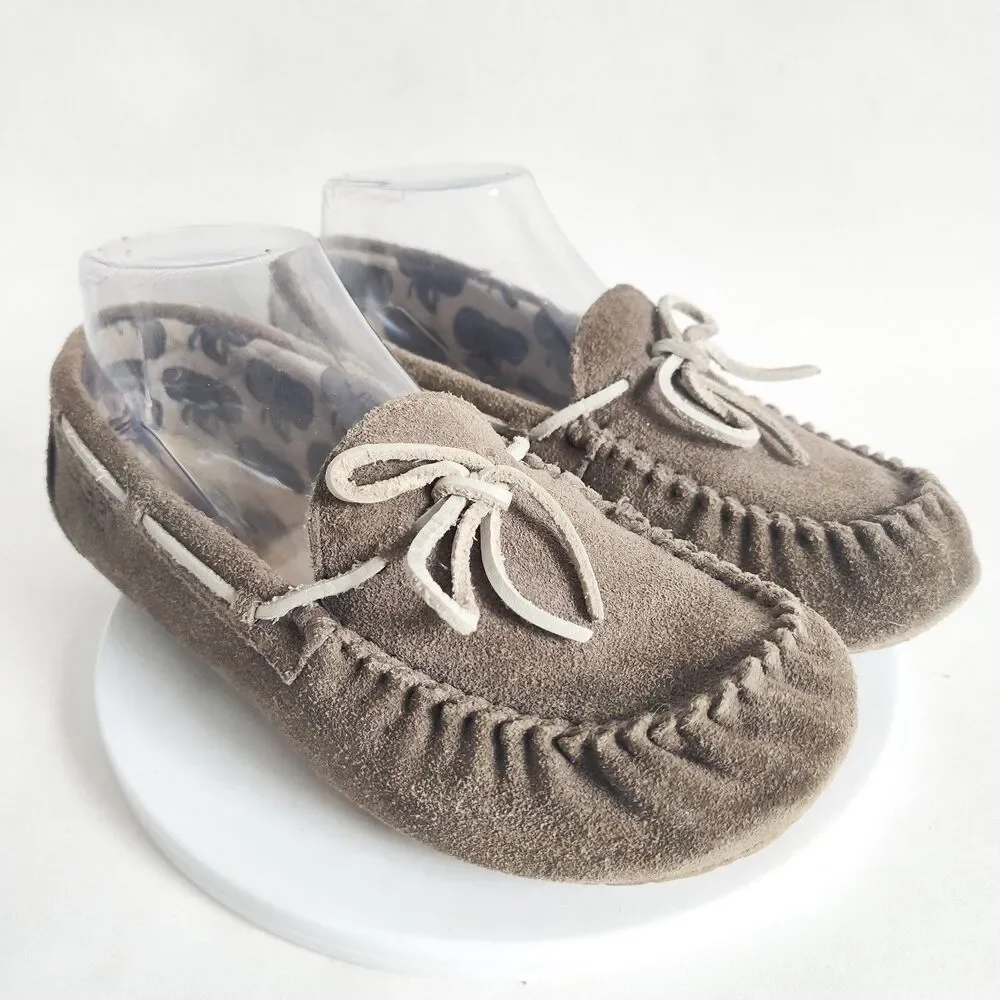 UGG Kids Gray Suede Faux Fur‎ Ryder Jungle Moccasin Slippers 1005160K US Size 4